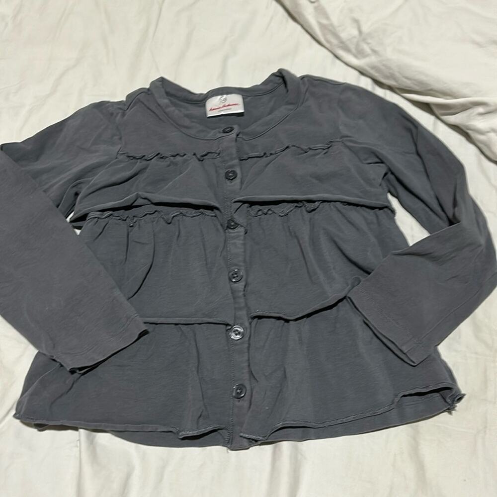 Hanna Andersson 110 5 charcoal cotton ruffled layered cardigan guc lightweight